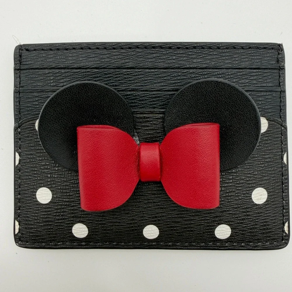 Kate Spade Disney Minnie Mouse Card Holder Black Polka Dot Leather Wallet